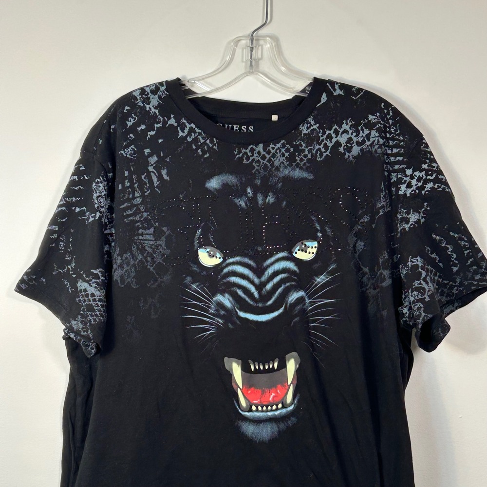 Guess Los Angeles Black Panther Graphic T‎ Shirt Studded Logo XXL Mens Black Tee - Picture 3 of 7